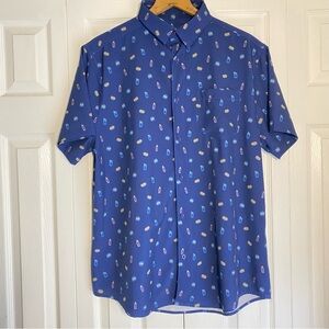 Mr. Swim Shirt Blue Large Breathable UPF Lightweight Cookout Print